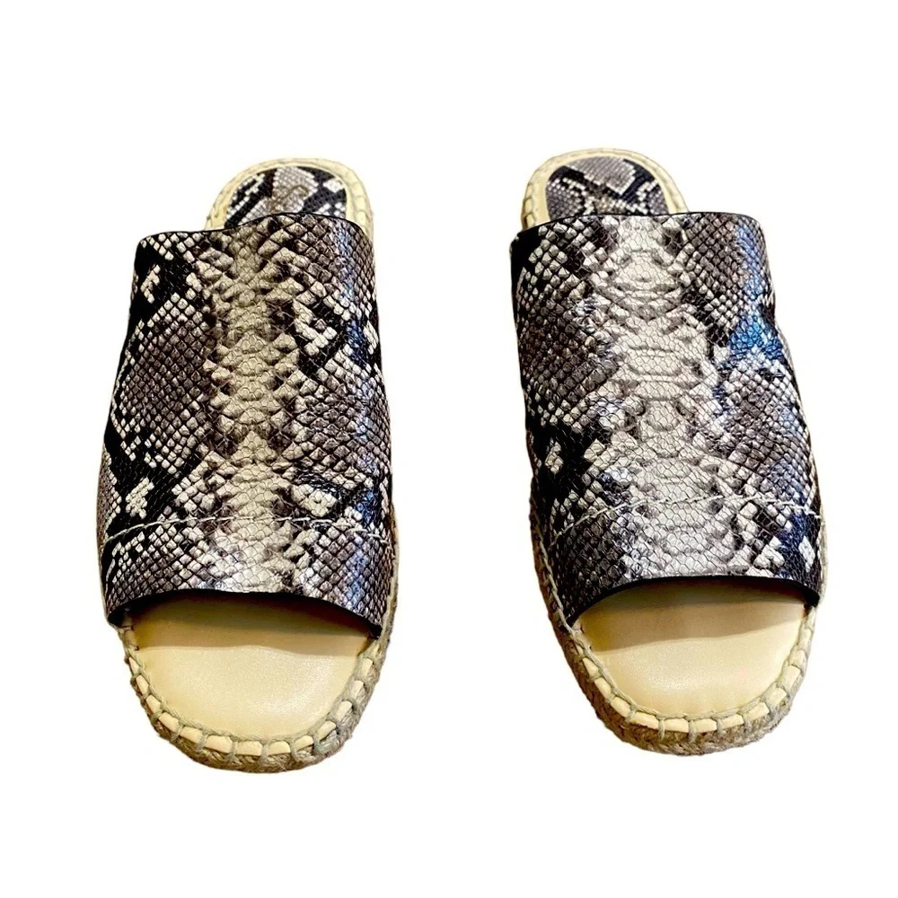 SPLENDID - SNAKESKIN SLIDES /‎ ESPADRILLES / MULE - DARK BROWN & TAN - S6
